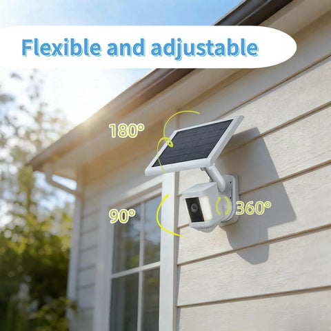 2 In 1 Pole And Wall Mount For Cameras And Solar Panels Compatible With Ring Blink Eufy Arlo Wyze Solar Panels And Cams Universal Quarter Inch Screw Adjustable Angle For Easy Outdoor Security Setup mounted on house exterior