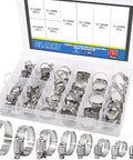Glarks 65-piece stainless steel hose clamp set, adjustable 8-44 mm, in plastic organizer front view