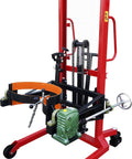 Heavy Duty Drum Lifter And Rotator Tool For 55 Gallon Steel Or Plastic Barrels with steel jaw clamp and polyurethane wheels.