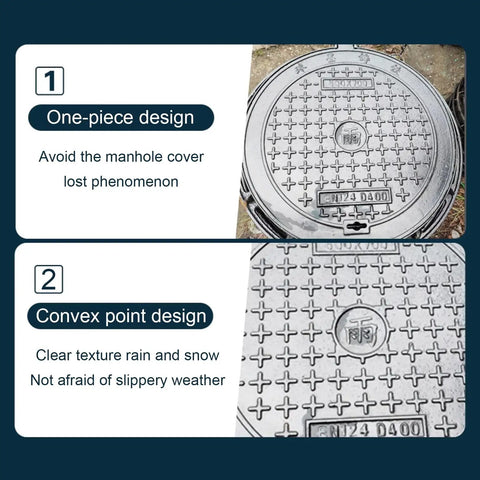 Top view of Heavy Duty Cast Iron Manhole Cover And Lid For Septic Tanks B125 Class 50x60x3 Cm showing one-piece and convex design features