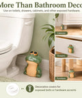 Slick Ceramic Frog Toilet Bolt Covers 2 Pack With Universal Screw Caps For Instant Bathroom Glow Up on toilet and furniture.