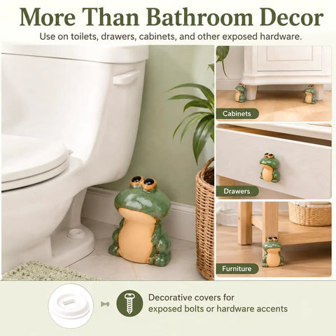 Slick Ceramic Frog Toilet Bolt Covers 2 Pack With Universal Screw Caps For Instant Bathroom Glow Up on toilet and furniture.