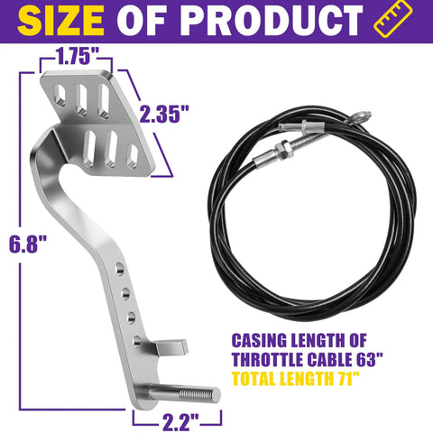Heavy Duty Go Kart Pedals With 71 Inch Throttle Cable dimensions illustration