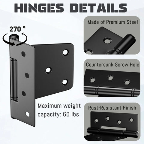 Heavy Duty 3.5 Inch Gate Hinges for Wooden Fences and Vinyl Gates with Screws Included 4 Pack detail features