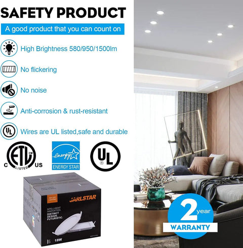 Safety features of 8 Inch LED Recessed Light With Junction Box, 8 Pack Ultra Thin Canless Wafer Downlight, 6000K Daylight, 18W