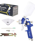 Premium Air Paint Sprayer With 0.8mm Nozzle And 125Cc Gravity Cup For Fast Auto Touch Ups with accessories and packaging