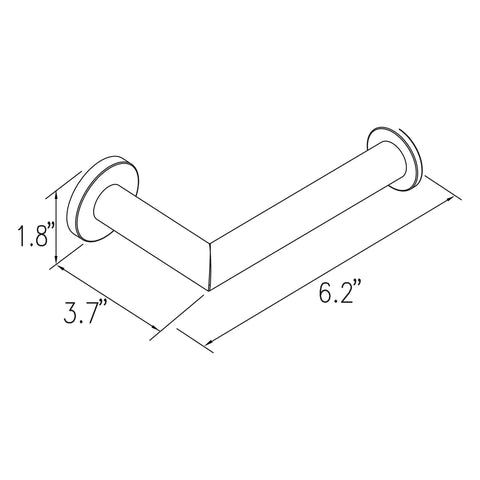 Technical drawing of Kubic Single Post Toilet Paper Holder in Chrome Finish with Open Arm Design for no fuss roll changes.