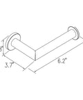 Diagram of Kubic Single Post Toilet Paper Holder In Polished Nickel With Open Arm Design, showing dimensions 6.2 x 3.7 x 1.8 inches.