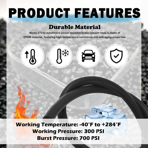Universal Brake Booster Vacuum Hose Drop Right In 36 Inch Soft Rubber Line features durable EPDM for extreme temperatures.