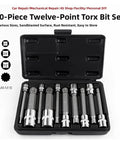 Top Shelf 10 Piece S2 Steel Torx Star Bit Socket Set With Heavy Duty Quick Wrench Repair Tools For Rusted Bolts And Stuck Screws That Save Time, 10-piece case
