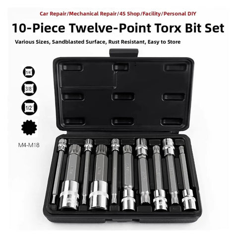 Top Shelf 10 Piece S2 Steel Torx Star Bit Socket Set With Heavy Duty Quick Wrench Repair Tools For Rusted Bolts And Stuck Screws That Save Time, 10-piece case