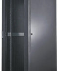 Heavy Duty 26U Server Rack And Network Cabinet 39 Inch Deep Steel Equipment Locker In Black with ventilated front door.