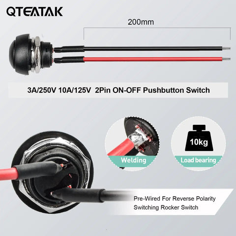 12mm Pre-Wired Mounting Hole On Off Mini Round Waterproof Momentary Push Button Switch JF-33B Pack Of Two Electronics DIY
