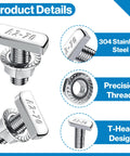 Built Tough 20 Pack M8x20mm T Slot Bolts Crafted From 304 Stainless Steel Zero Rust features A2-70 T-head design and precision threads.