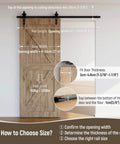 Heavy Duty 6.6-Foot Sliding Barn Door Hardware Kit With Ultra Quiet, Smooth Operation, No Sweat Installation, Fits 39.6 Inch Wide Single Door Panel, Flower Style Black installed, showing measurement details for door fitting.