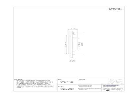 Rock Solid Medium Duty Flange Mount Ball Bearing Unit With 2 Inch Bore and Four Bolt Piloted Cast Iron Housing technical drawing side view.
