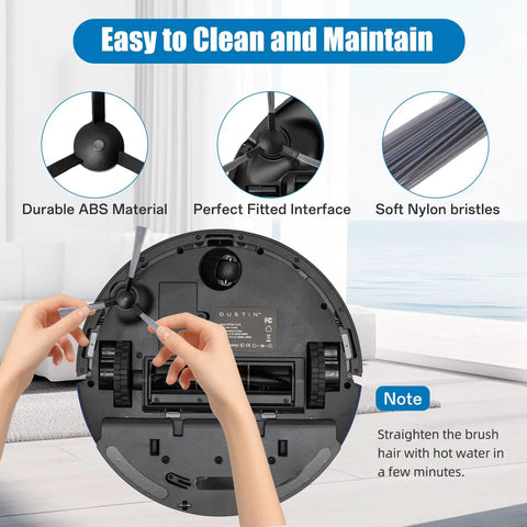Hands installing side brush on Must Have 14 Piece Replacement Parts Kit For Dustin Orb-i Robot Vacuum Compatible With Dustin Orb-i Models