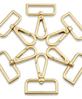 Heavy Duty Gold Zinc Alloy Swivel Lobster Clasps With Push Gate Snaphooks arranged in a circular pattern, ideal for keychains.