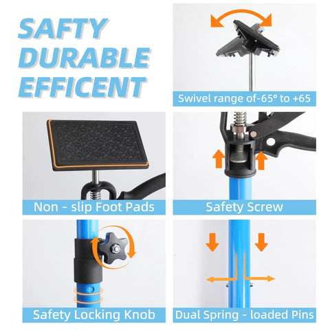 Leikius steel cabinet jacks (2-pack) for cabinet installation; blue telescoping posts with foot pads and locking knob.