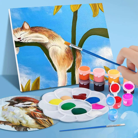 All In One Totally Kid Friendly Washable Art Set With 280 Pcs Acrylic Paints 20 Gouache Watercolor Sets vibrant animal canvas painting