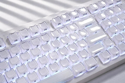 Wireless Mechanical Gaming Keyboard With 95 Percent Layout And Integrated Number Pad In Cream White Glossy Cat Ear Keycaps