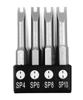 Rock Solid Spanner Drive Screwdriver Bit Set Featuring Sp4 Sp6 Sp8 Sp10 Sizes, chrome vanadium steel bits in holder.