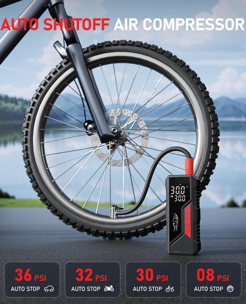 Portable Tire Inflator And Air Compressor For Cars Bikes Balls And Motorcycles Cordless 12V DC Car Adapter 150 PSI Max 34 Liters