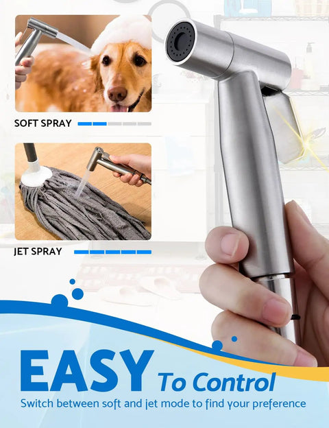 Using Toilet Bidet Sprayer Kit Handheld With Adjustable Jet Spray No Mess Leak Free Design Easy Install 2 Pack Stainless Steel Hose.