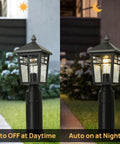 Dusk To Dawn Post Mount Outdoor Light Head With Seeded Glass For Garden Park And Driveway in day and night mode