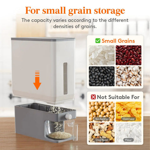 No Sweat 25 Lb One Press Rice Dispenser With Measuring Cup Airtight Bulk Grain Bin For Kitchen Pantry Seal In Freshness Simple Setup Reliable Performance