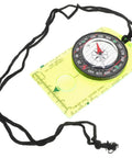 Pocket-Sized Orienteering Compass With Scale Navigation Tool For Outdoor Adventures, acrylic survival compass with lanyard on white background