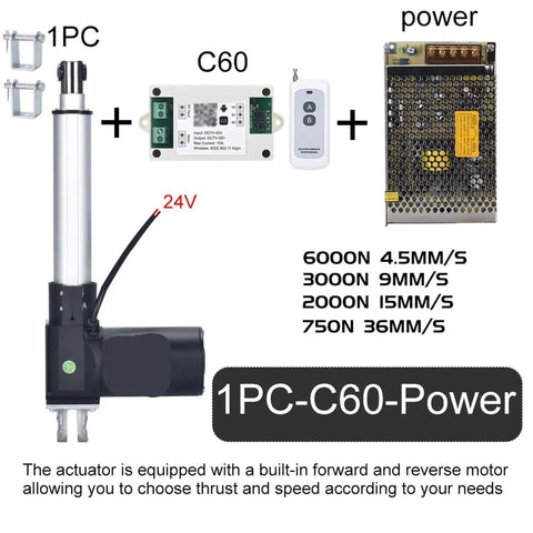 Beefy 24V Electric Linear Actuator With 6000N Push, 2000N Stroke Telescopic Tube For Industrial Automation And Smooth, Repeatable Motion Control Performance, C60 controller, power supply