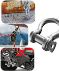 Beefy 3/8 Inch 304 Stainless Steel D Ring Shackles With Screw Pin Anchor Design Rock Solid Rigging Hardware For Traction Wire And Off Road Builds Top Shelf Quality 2 Pack displayed on vehicle and outdoor settings.