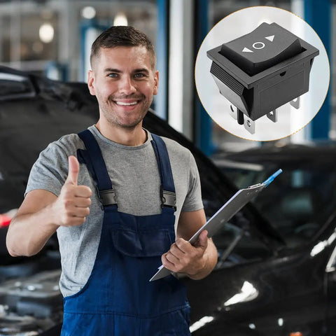 Heavy Duty Six Pin Car Polarity Reverse Switch With No Sweat Wiring Quick Swap Momentary Motor Rocker Toggle Controller For Suv Rv Trucks Built Solid For Long Haul Rides with mechanic showing approval