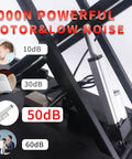 12V Electric Linear Actuator 100N Heavy Duty Load with 6 Inch Stroke shown installed on frame with noise levels indicated.