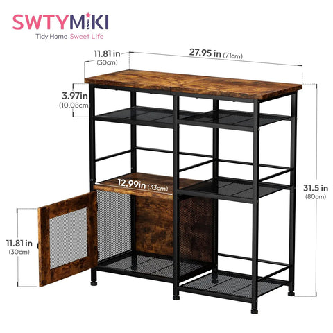 Farmhouse Style Coffee Bar Cabinet Station with Doors Rustic Kitchen Storage Organizer Small Coffee Stand for Home Office