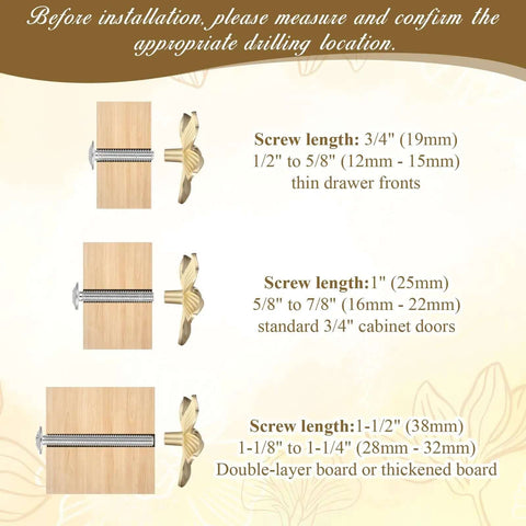 Brushed Gold Flower Cabinet Knobs Set Of 8 With 19mm 25mm And 38mm Screws installation guide for cabinets and drawers
