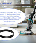 Dyson Replacement Clutch Belts Set For DC04 DC07 DC14 DC33 Vacuum Cleaners 4 Pack Durable Rubber Belts shown with vacuum
