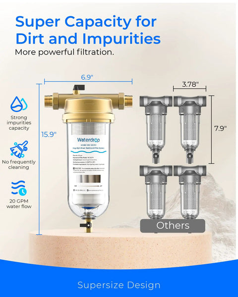 Heavy Duty Spin Down Sediment Filter Kicks Out Nasty Grit And Rust For Your Whole House Setup Easy Backwash Design, 15.9" height.