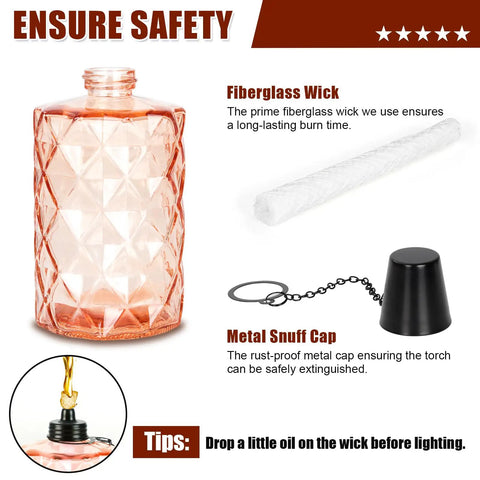Glass Table Top Torches Four Pack Outdoor Citronella Torches with 12oz Fuel Capacity Refillable Wick and Cap Included