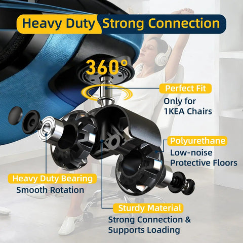 2 Inch Replacement Office Chair Caster Wheels With M10x22mm Threaded Stem 5 Pack showing heavy duty polyurethane construction.