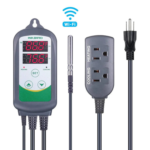 WiFi Temperature Controller ITC-308 With IHC-200 Humidity Controller And Outlet, gray, for mushroom grow rooms and more