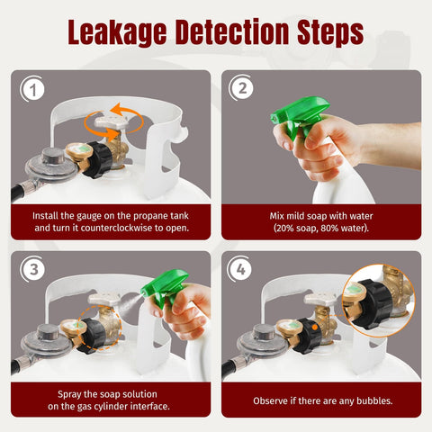 Instruction steps for using 3.5 Ft Universal Gas Grill Regulator And Hose With Leak Detector Gauge For Propane BBQ Grills Patio Heaters And Fire Pits Compatible With Weber Char-Broil Nexgrill Blackstone 28 Inch 36 Inch Grills.