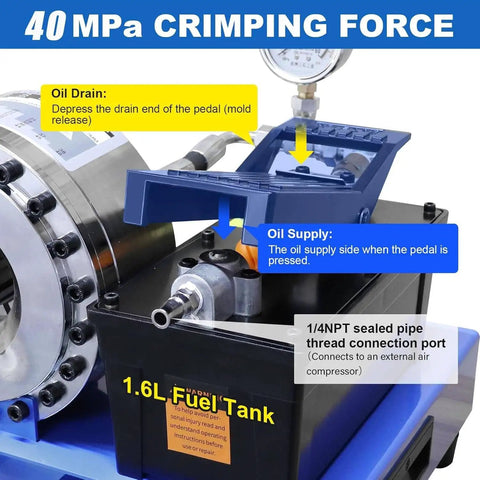 Portable Electric Hydraulic Hose Crimping Tool With 8 Dies, 95-Ton High-Pressure Crimping Machine For AC Lines, Fuel Lines, Automotive And Plumbing Applications, Heavy-Duty Hose Fitting Crimper For Quick, Solid Crimps with 40 MPa gauge and 1.6L fuel tank