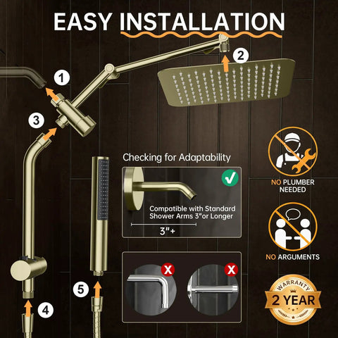 Top Grade 10 Inch Brushed Gold Rainfall Shower Head With Adjustable Handheld Sprayer Heavy Duty All Metal Build Smooth High Pressure Flow Zero Fluff Bathroom Upgrade