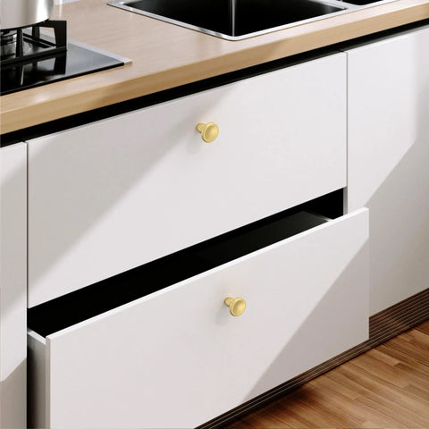 Kick The Look Upgrade With Solid Round Cabinet Knobs And Smooth Drawer Pulls In Dope Brushed Gold Finish Snag This 10 Pack Set for kitchen use.
