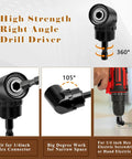 High-strength 105 degree right angle driver from 18 Piece Drill Bit Holder Kit with 11 Bit Holder Keychains, 3 Impact Socket Adapters