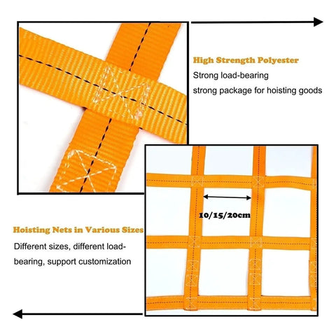 Heavy Duty Cargo Net For Trucks And Pallets Flat Nylon Webbing Sling Hoist Net with various grid sizes and strong polyester