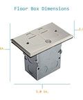 Flip Lid Floor Box Kit With 20A Tamper-Resistant Duplex Outlet, 1-Gang Junction Box, Watertight Gasket, UL Listed dimensions shown