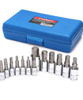 Thirteen Piece Metric Hex Bit Socket Set With One Quarter, Three Eighths, One Half Inch Drives, S2 Alloy Steel Hex Bits in blue case
